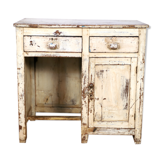 Old Burmese teak desk with original white patina