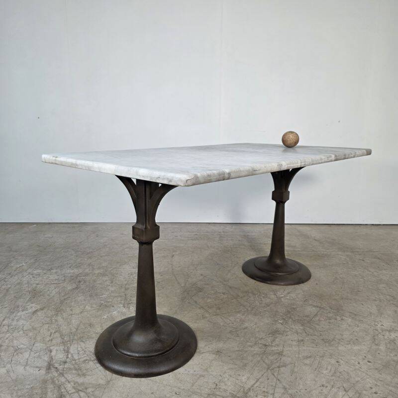 Superb cast iron and Carrara marble display table from a chocolate factory circa 1900