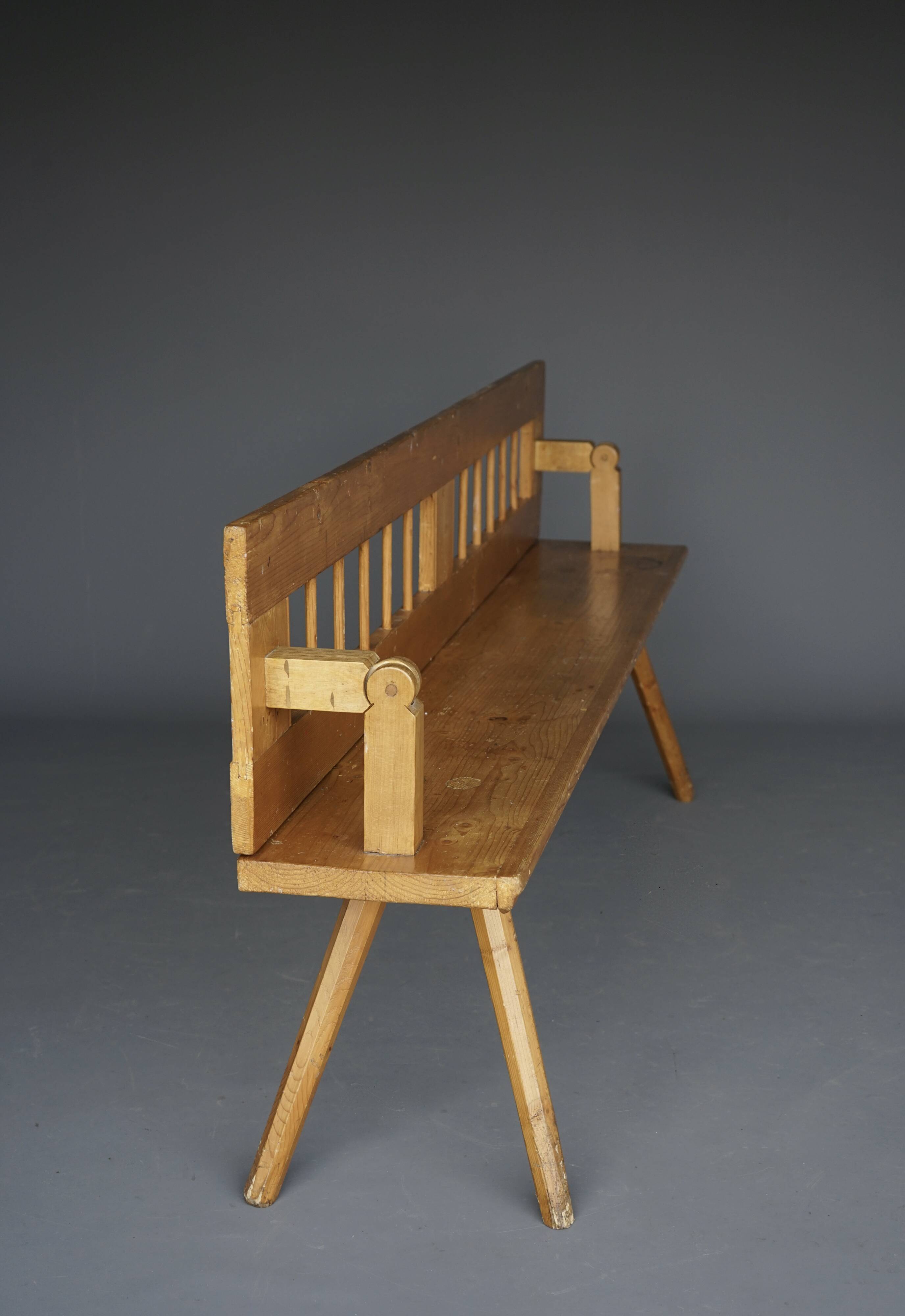 Scandinavian pine bench with turnable backrest, 1890s