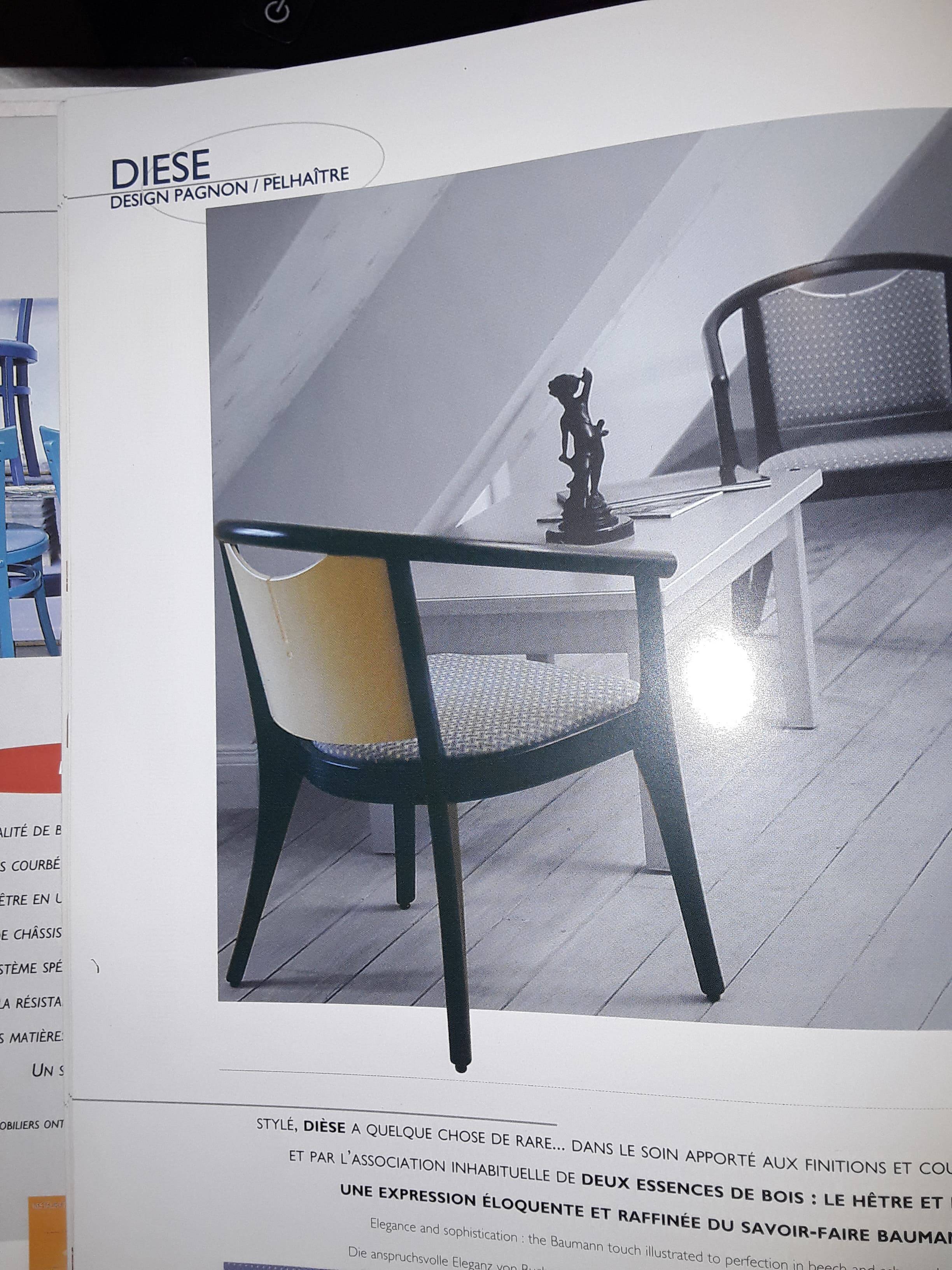 Baumann Diese table and 6 armchairs, Pagnon Pelhaître design, Wenge and red color,