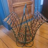 60s metal and rattan magazine rack