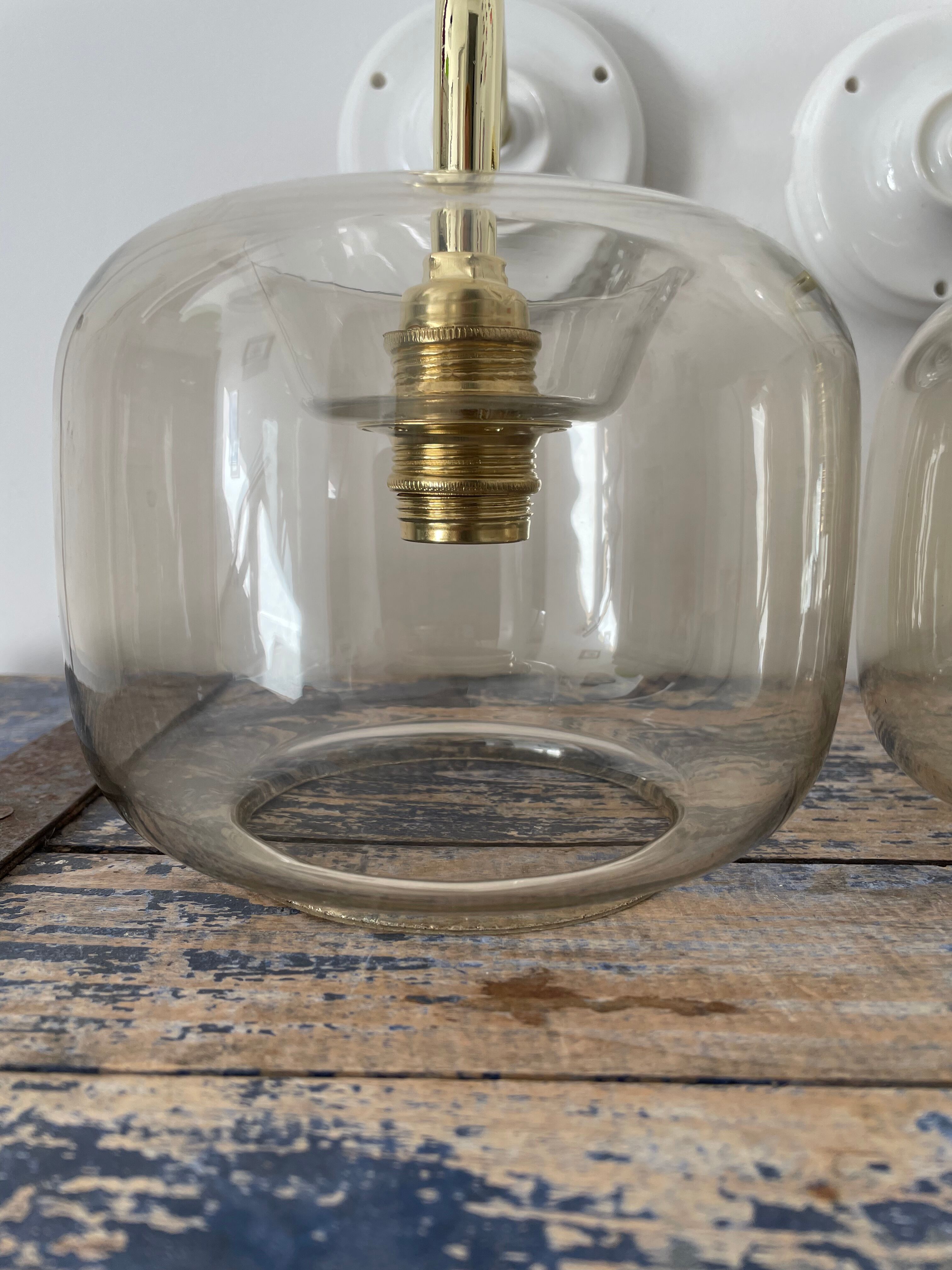 Pair of vintage smoked glass sconces