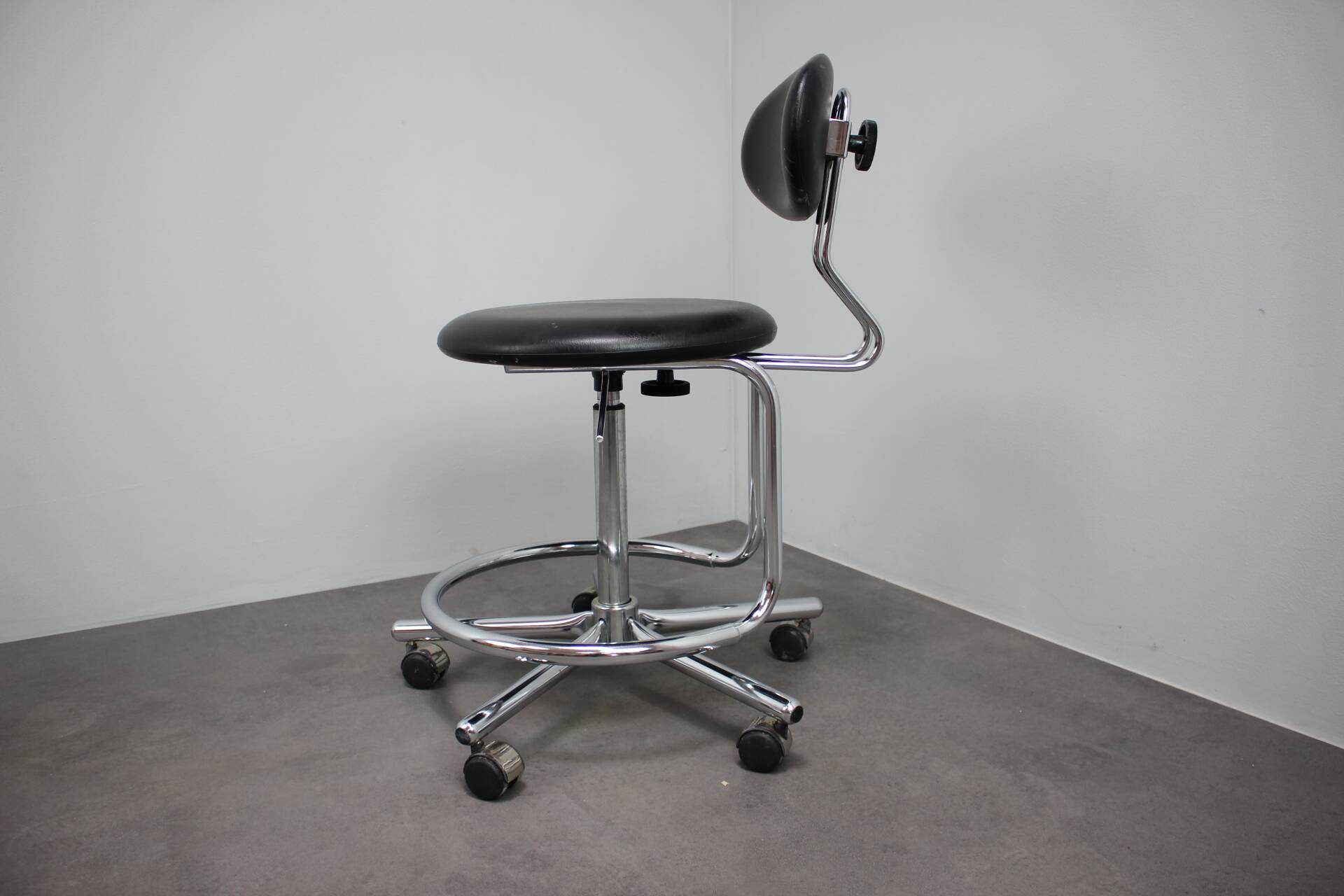 Adjustable chrome office chair on wheels, Czechoslovakia, 1980s