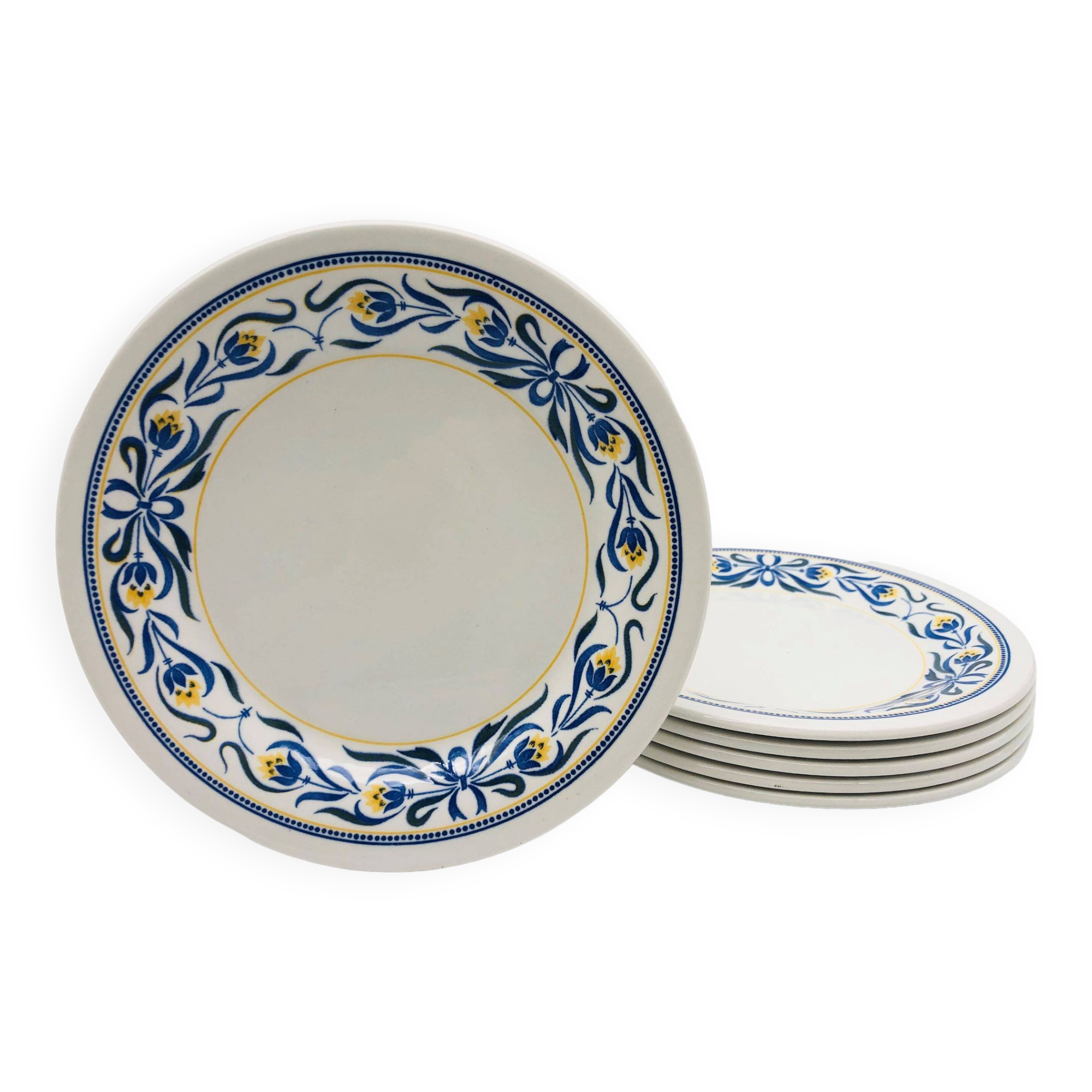 6 English starter/dessert plates, Staffordshire.