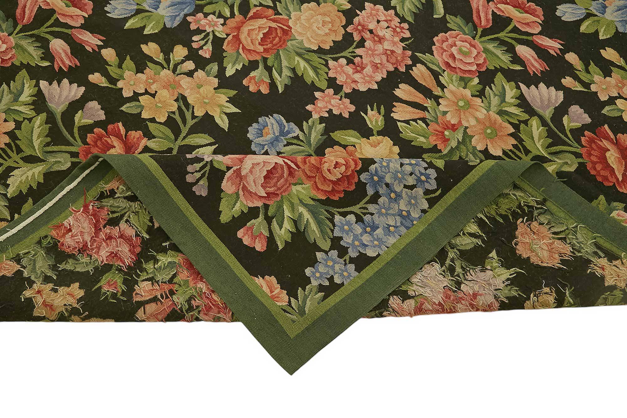 Handmade European Vintage Aubusson Kilim 238 cm x 306 cm
