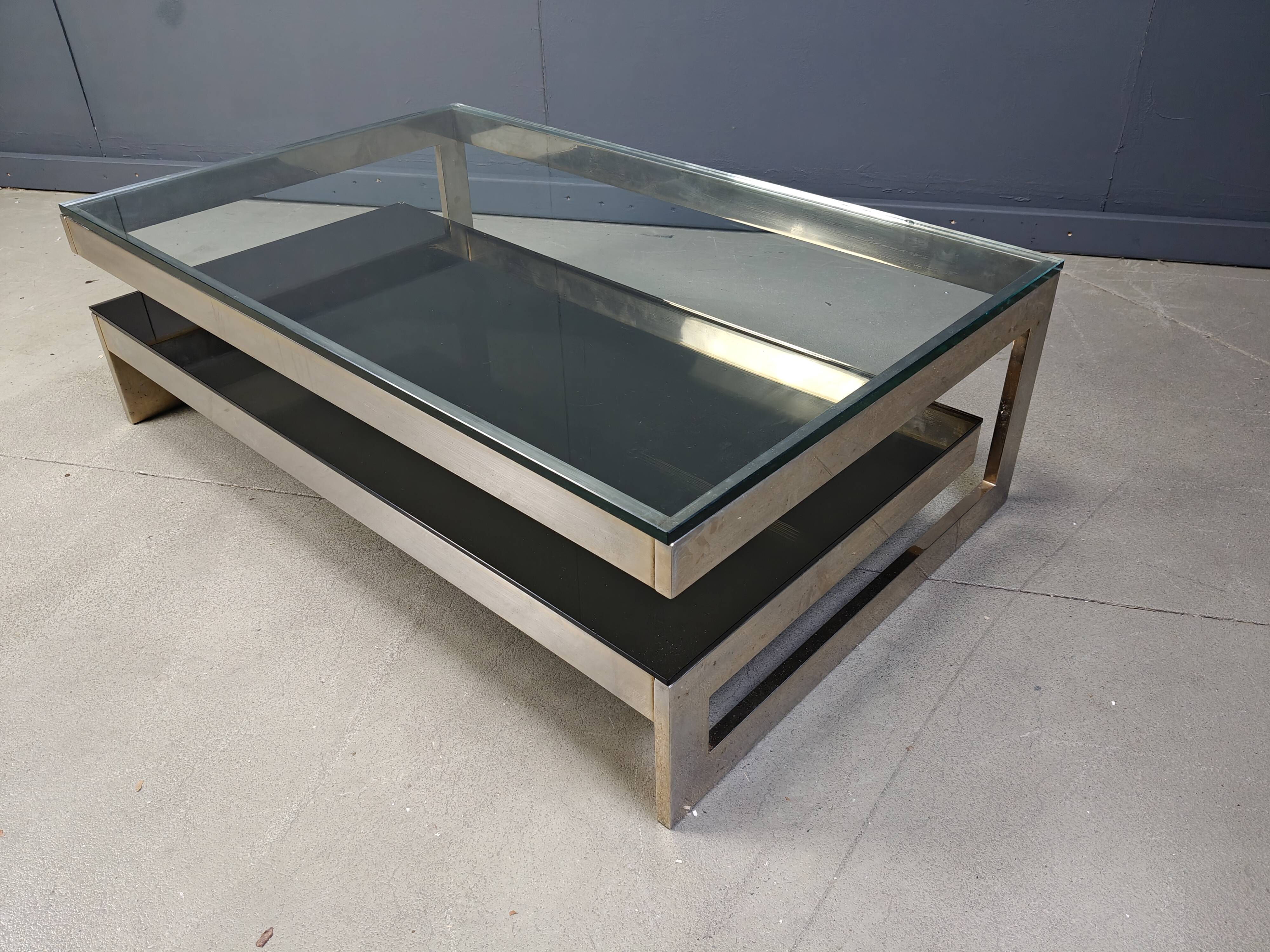 Vintage two tier belgochrom 23kt coffee table, 1970s