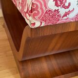 Art-deco walnut bench with floral fabric