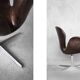 Brown leather Swan chair by Arne Jacobsen, mid-century Danish modernity.