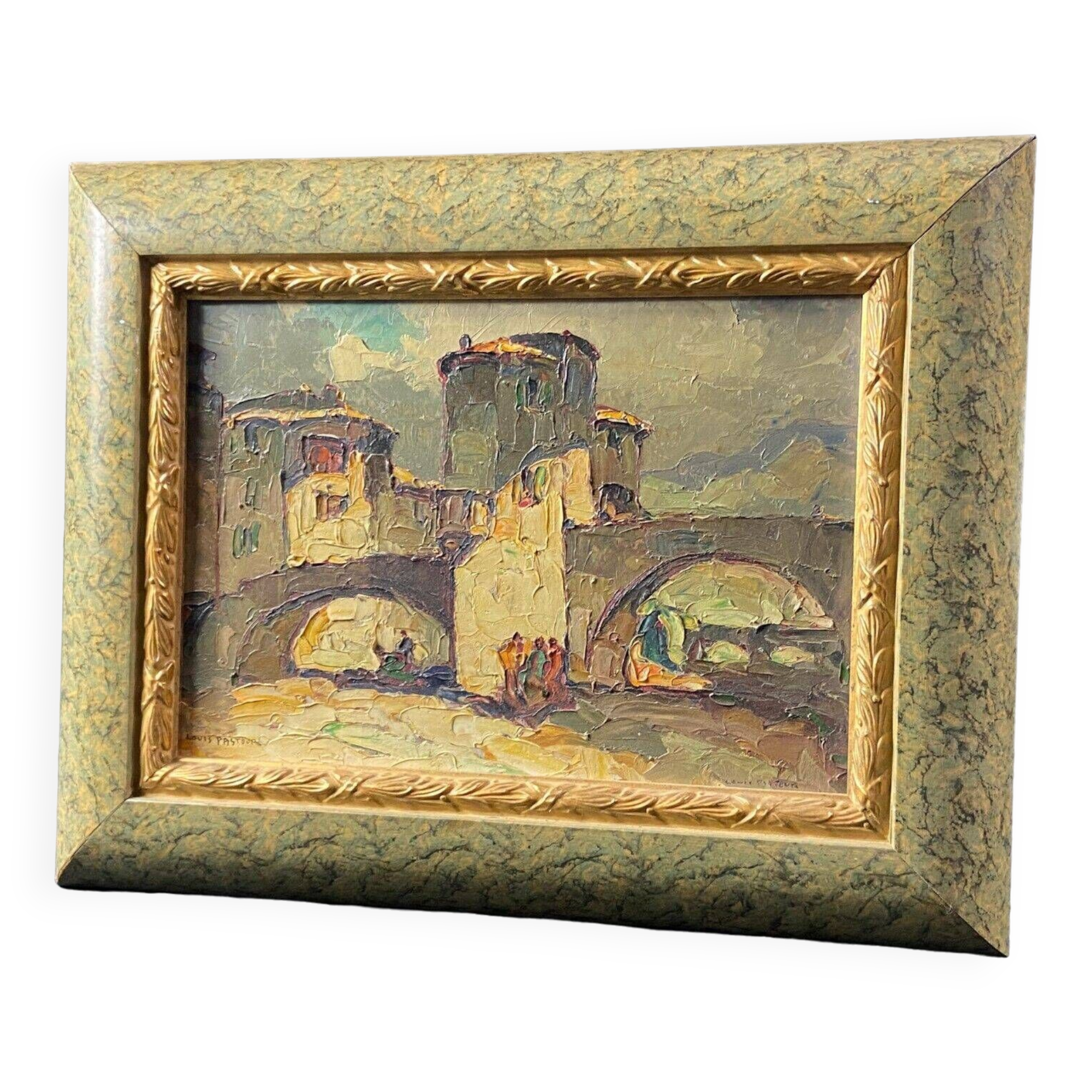 Painting signed Louis PASTOUR 1876-1948 View of the bridge of Sospel (Provence)