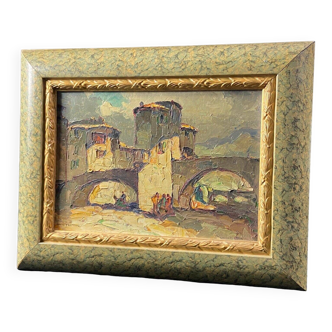 Tableau signé Louis PASTOUR 1876-1948 Vue du pont de Sospel (Provence)