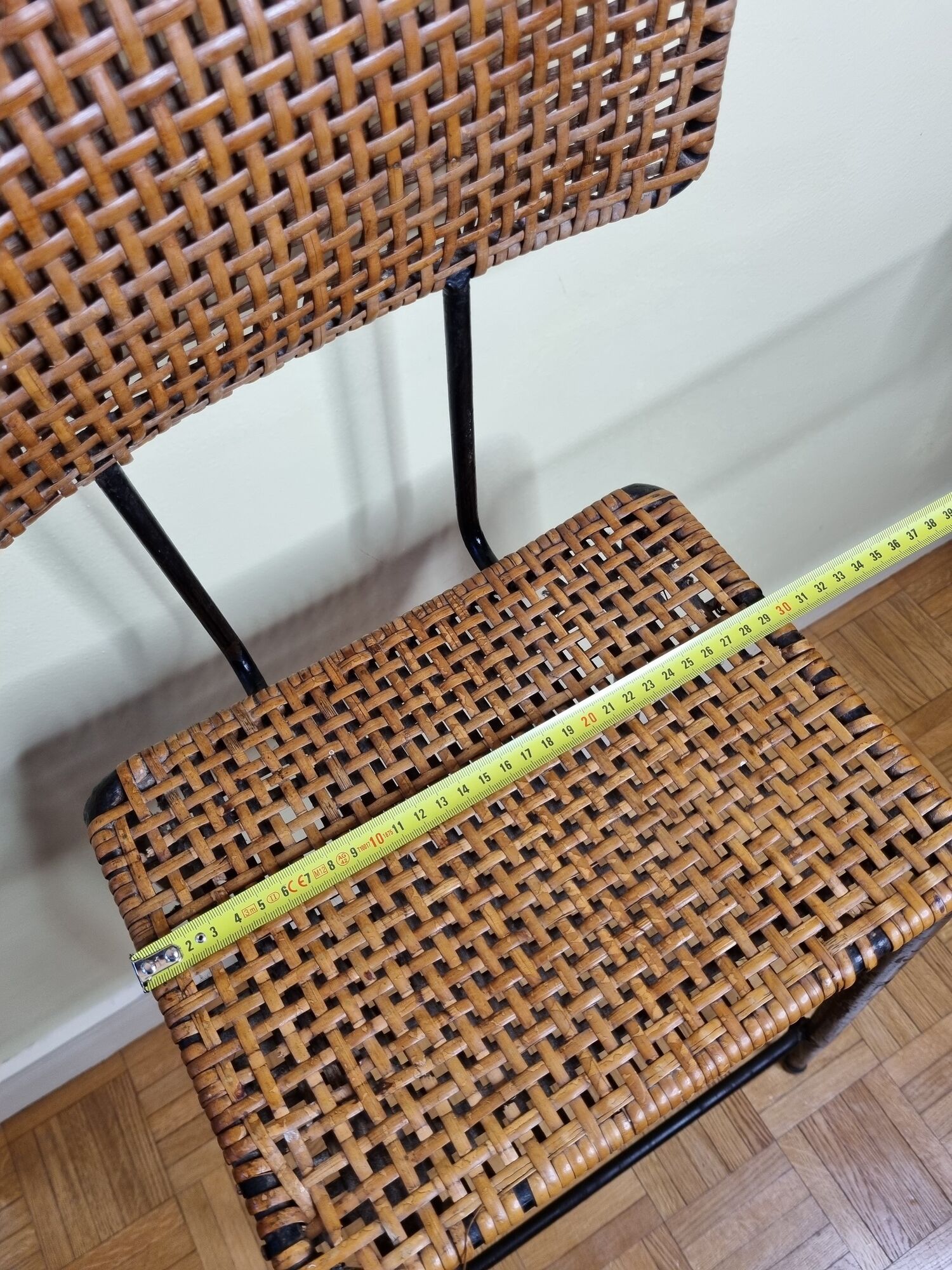 Bar stool in steel and braided wicker, design of the 50s, 92 cm