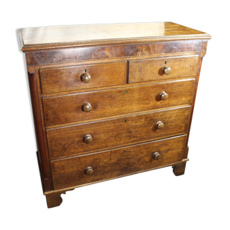 Early oak chest of drawers with crossbanding -on bracket feet ,