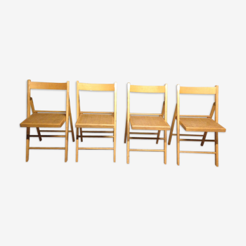 Suite de 4 chaises pliables 1970 bois et canage