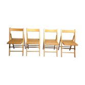 Set of 4 folding chairs 1970s wood and canage