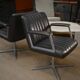 Set of 3 designer swivel metal leather office armchairs 1970