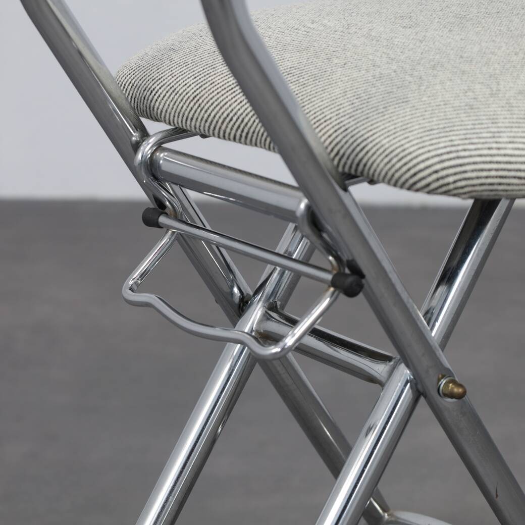 Set of 4 Postmodern Folding Chairs in Chrome and Wool, Italy, 1990s