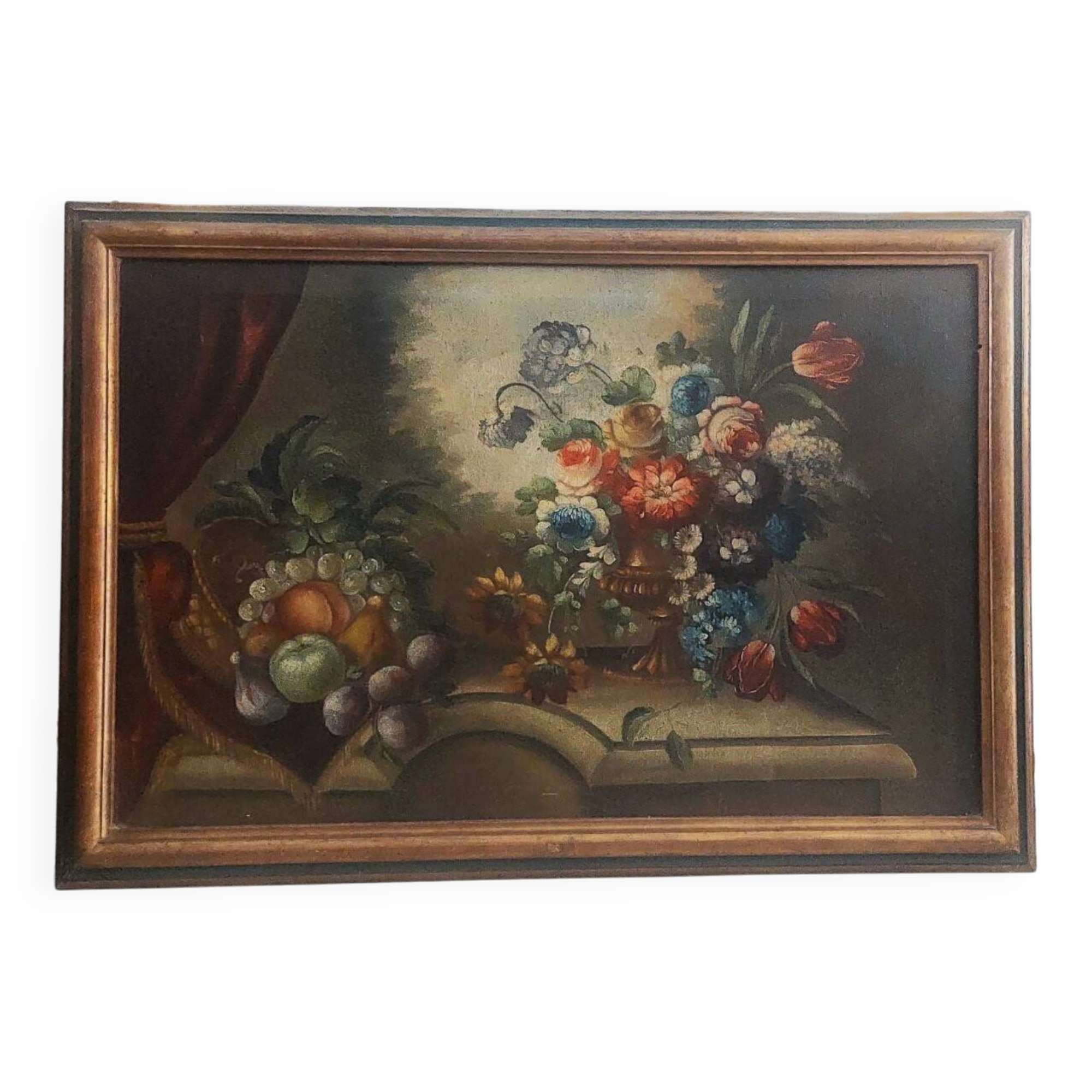 Peinture à l'huile sur toile nature morte aux fleurs, début du XIXe siècle