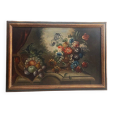 Peinture à l'huile sur toile nature morte aux fleurs, début du XIXe siècle