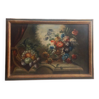 Peinture à l'huile sur toile nature morte aux fleurs, début du XIXe siècle