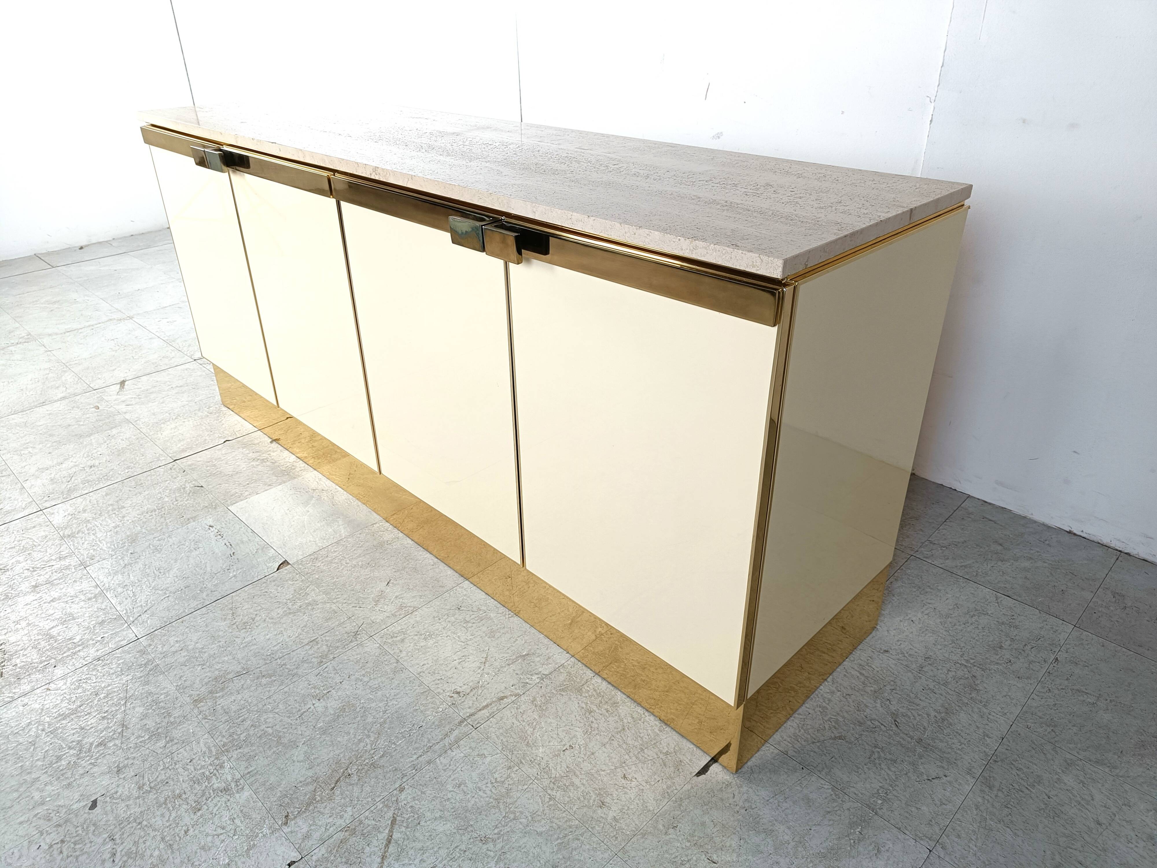 Vintage lacquered and brass credenza, 1980s