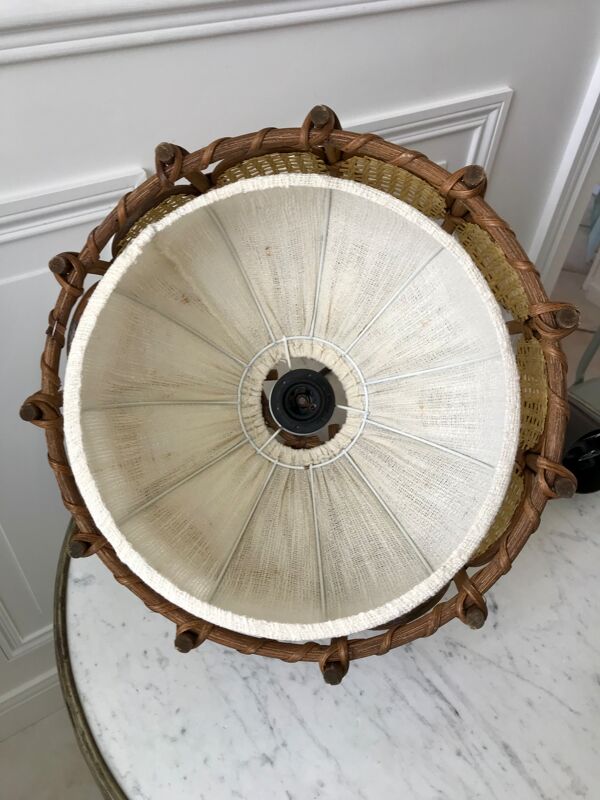 Suspension scandinave en rotin toile et cannage années 60-70