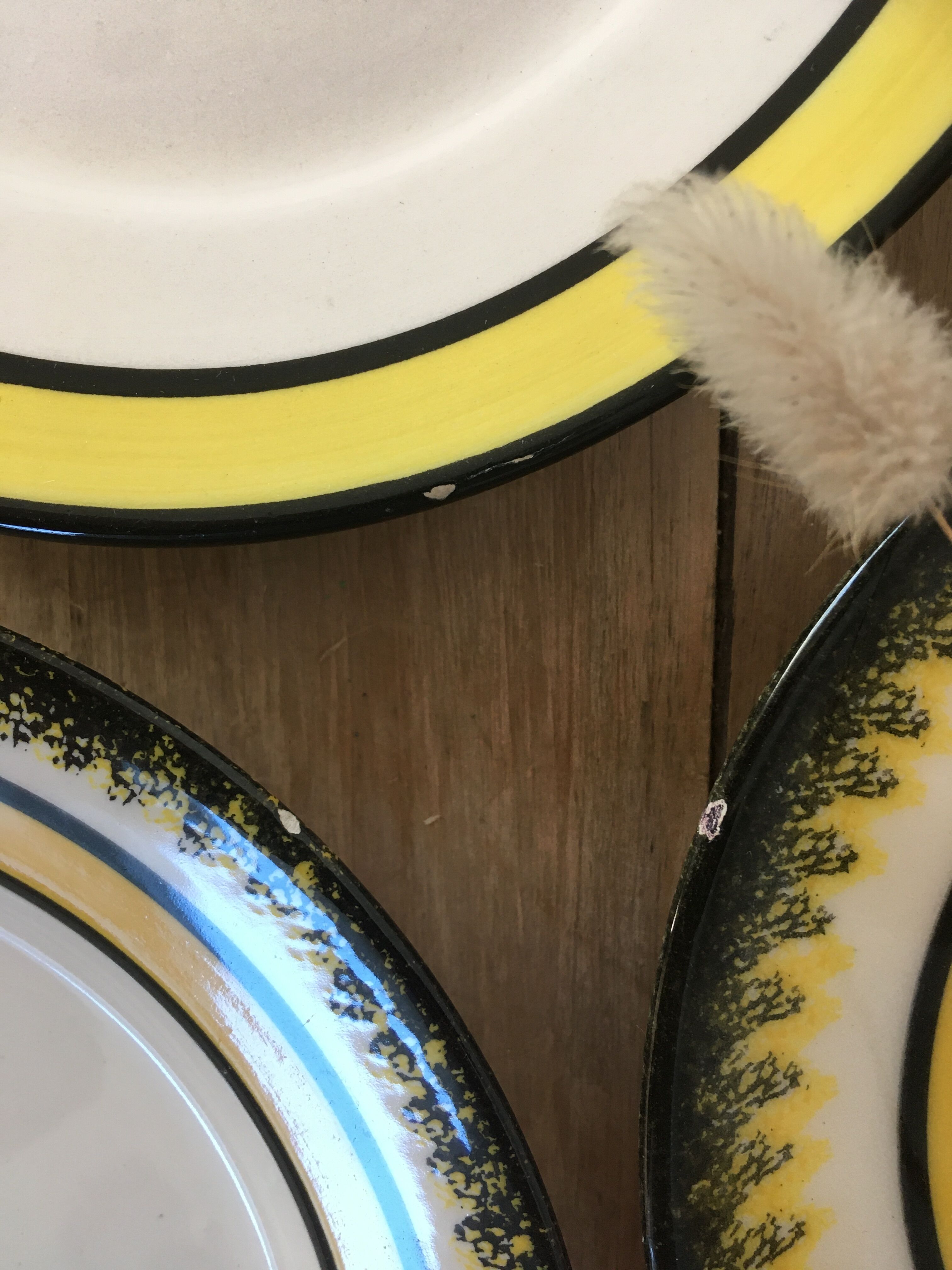 Yellow & black dessert plates Henriot Quimper