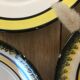 Yellow & black dessert plates Henriot Quimper