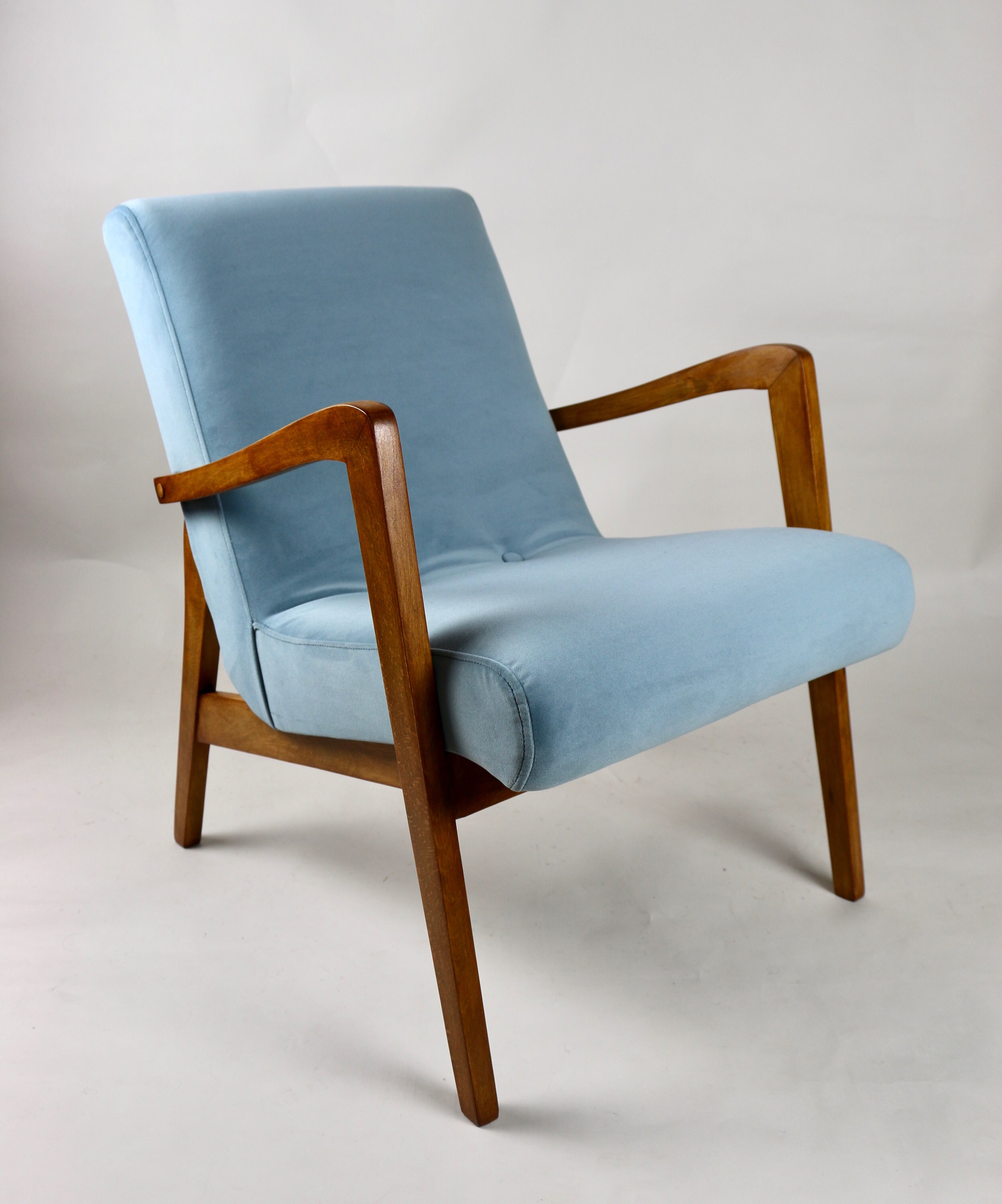 Vintage blue grey velvet lounge chair, 1970s