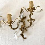 Paire d'appliques en laiton avec pampilles style rocaille