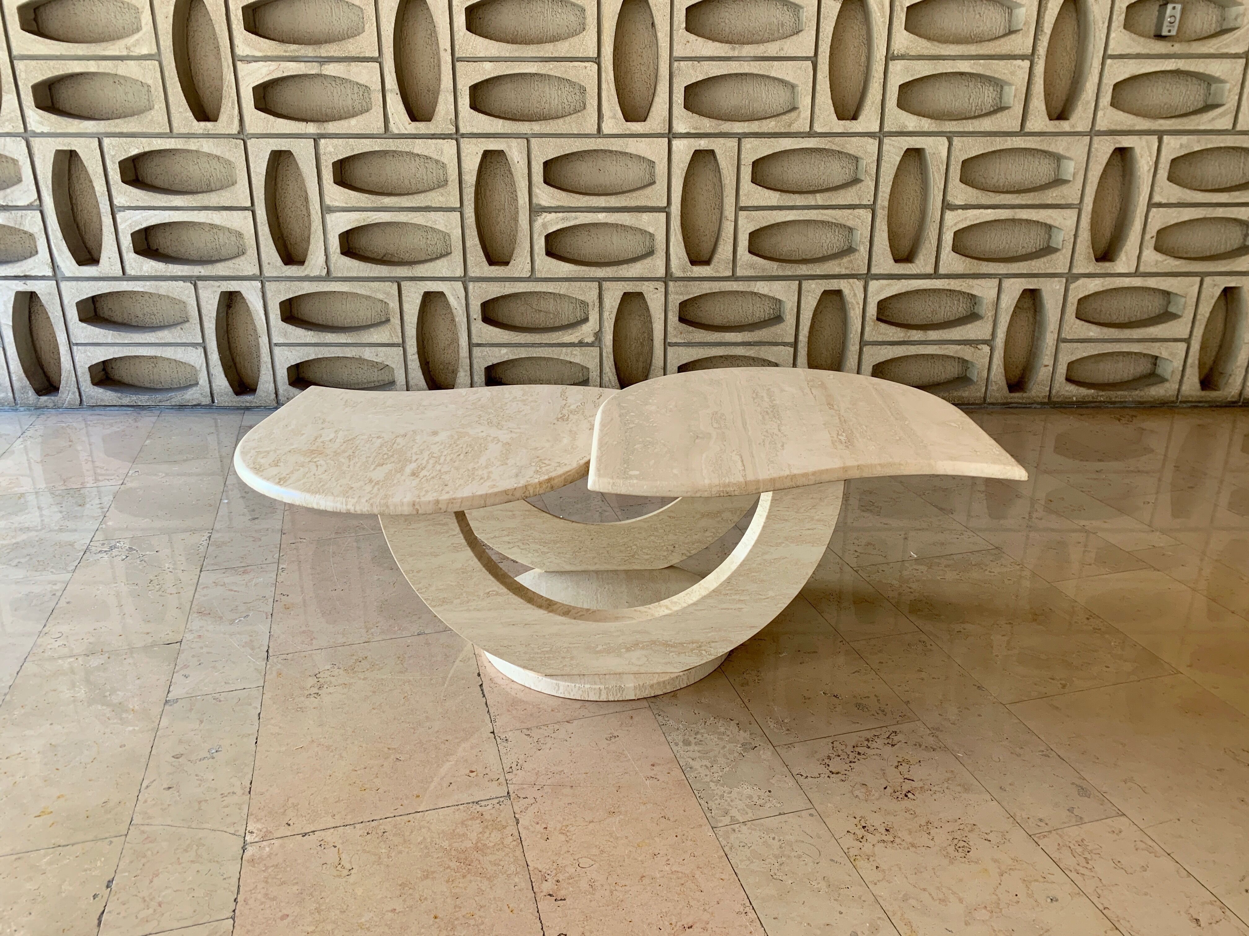 Travertine table with two turntables