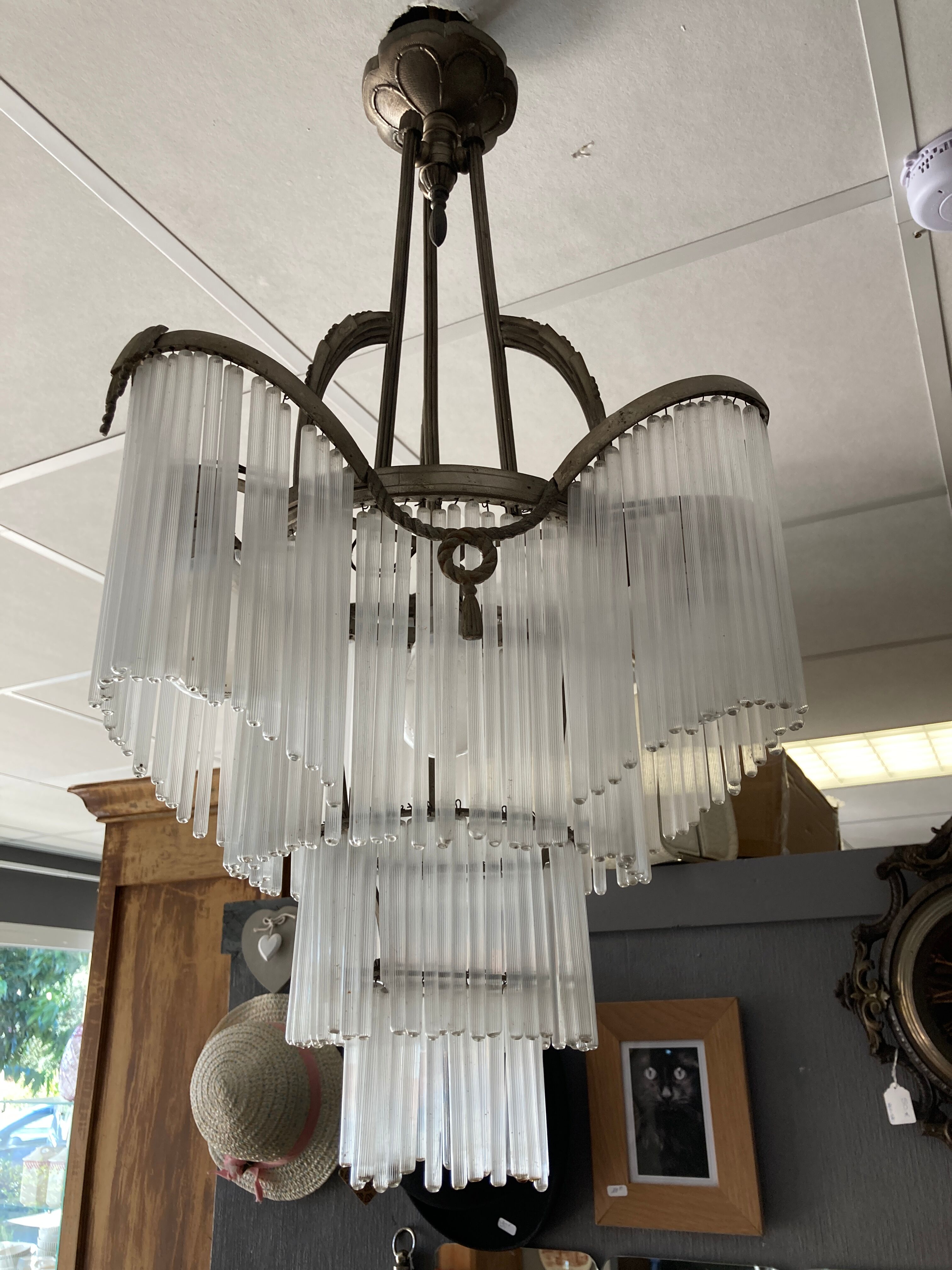 Art deco chandelier silver bronze grapevine