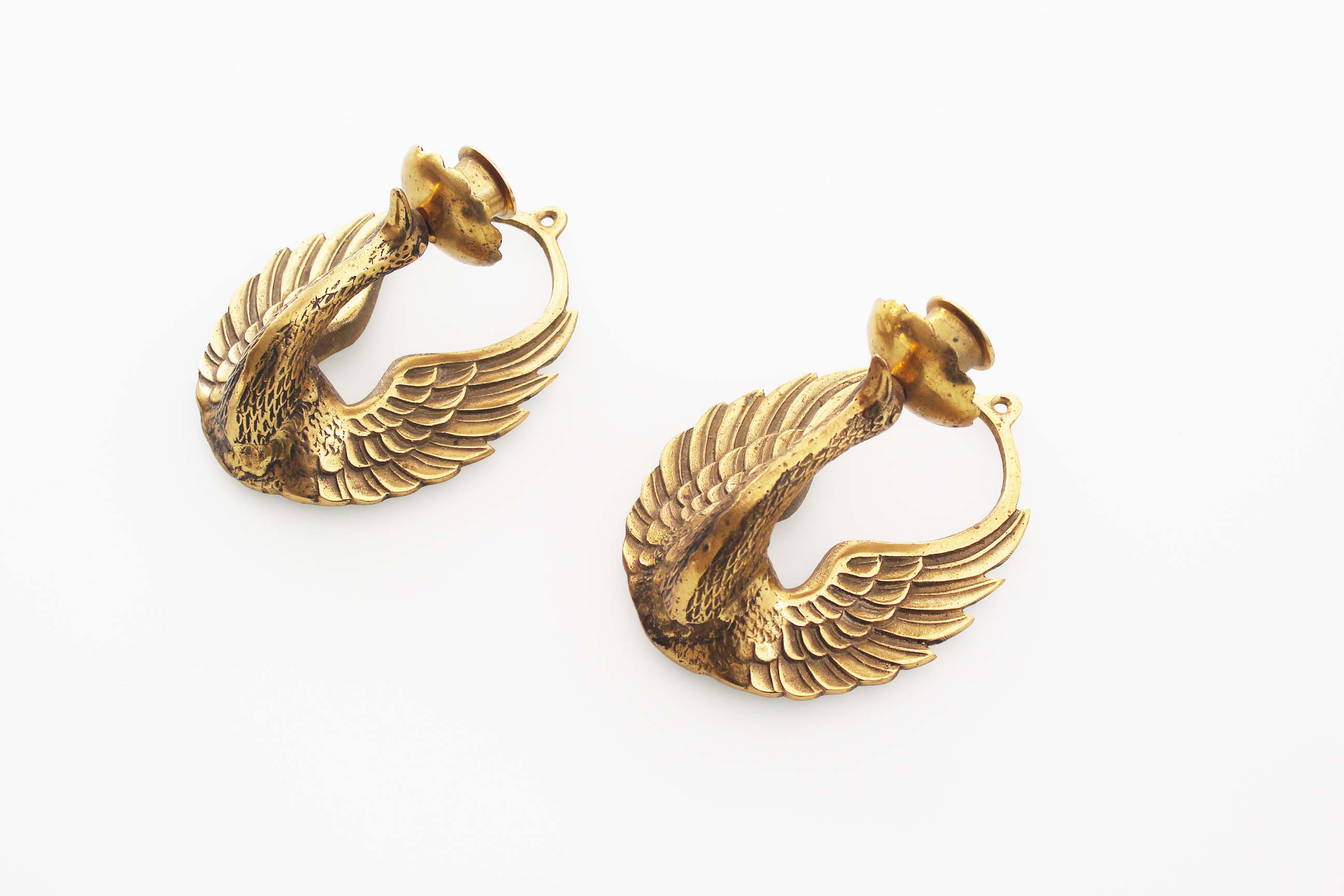 Pair of 1940's Brass 'Swan' wall candlestick holders