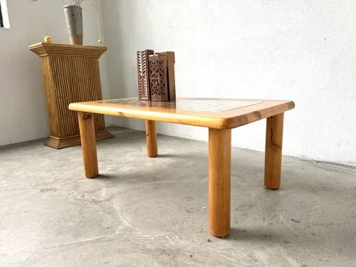 Scandinavian coffee table in solid pine and glass, 1970s