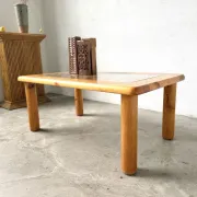 Scandinavian coffee table in solid pine and glass, 1970s