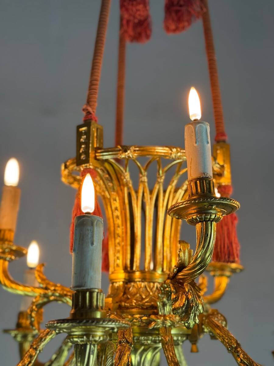 Louis XVI Style Basket Chandelier in Gilt Bronze Circa 1880