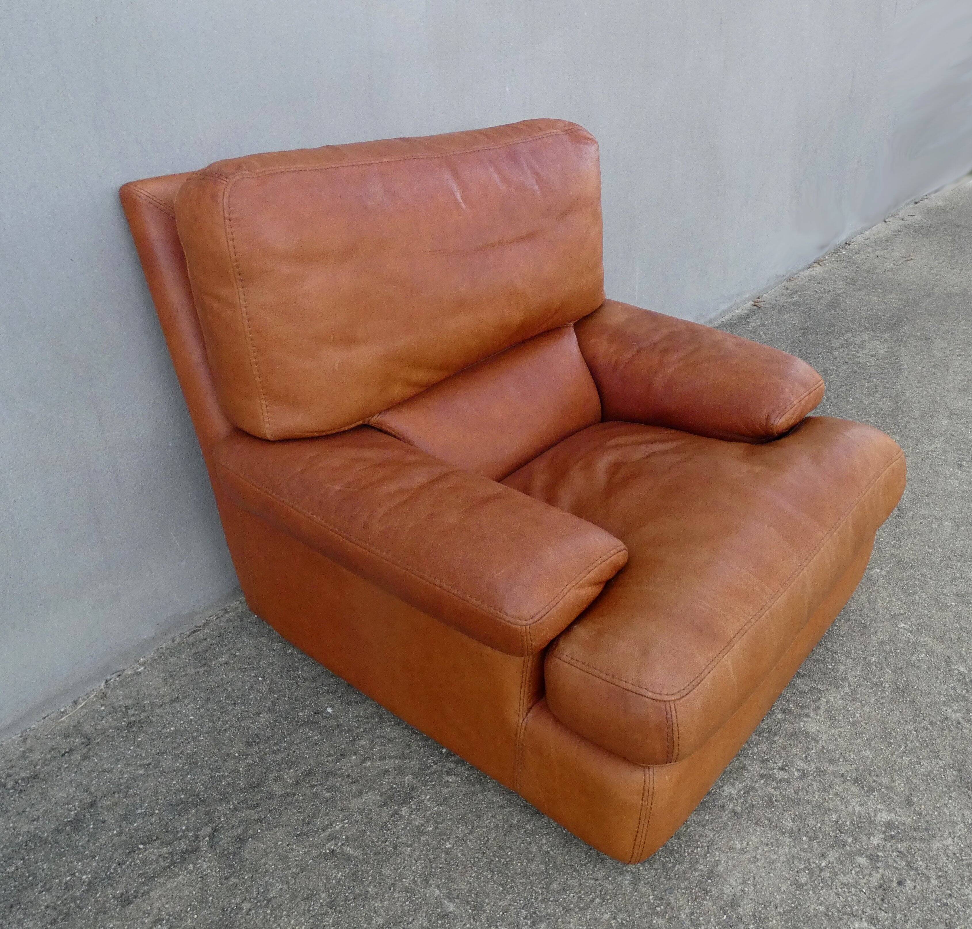 Vintage loft leather armchair DUVIVIER