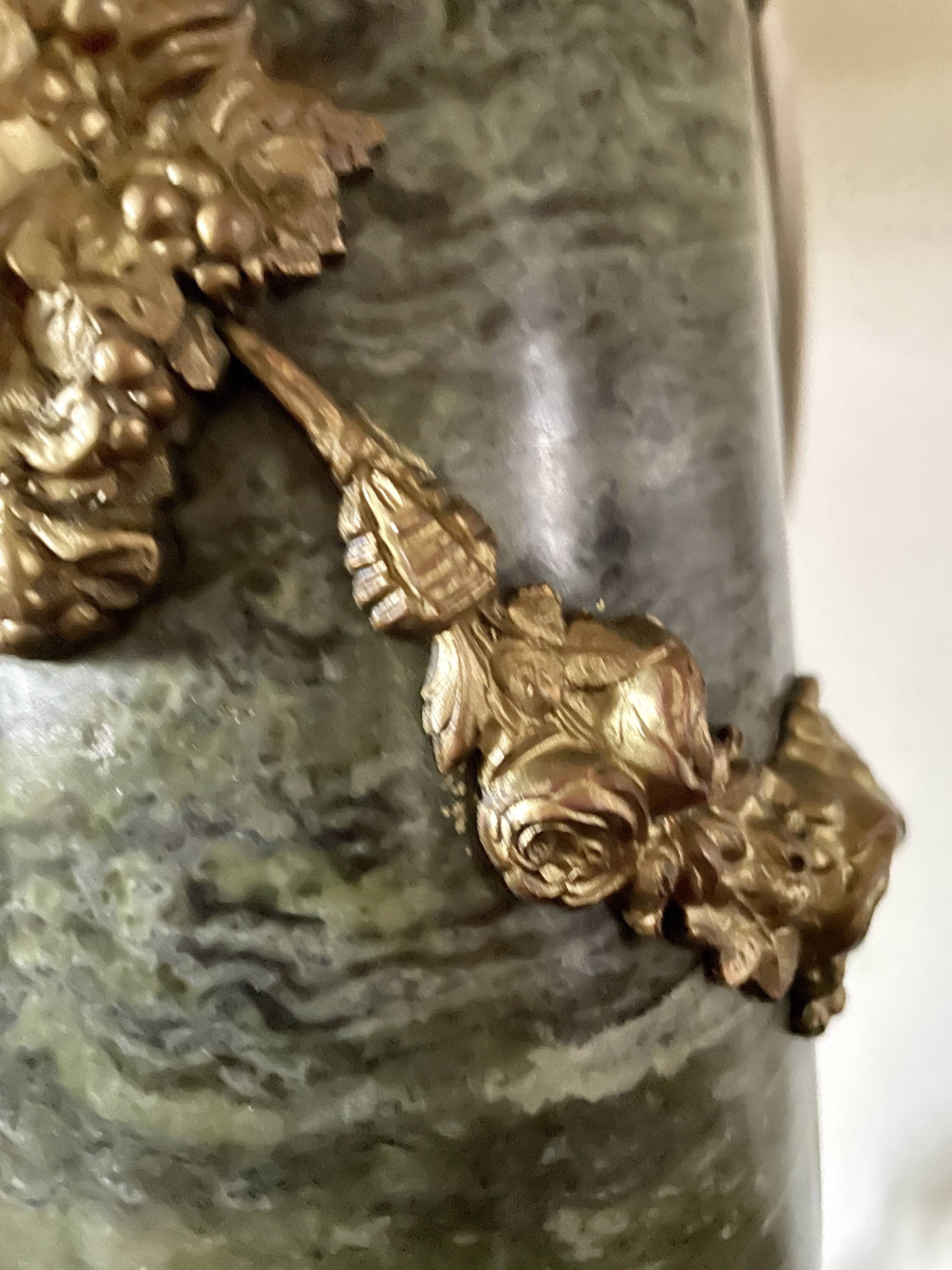 Pair of green marble and gilded bronze cassolettes