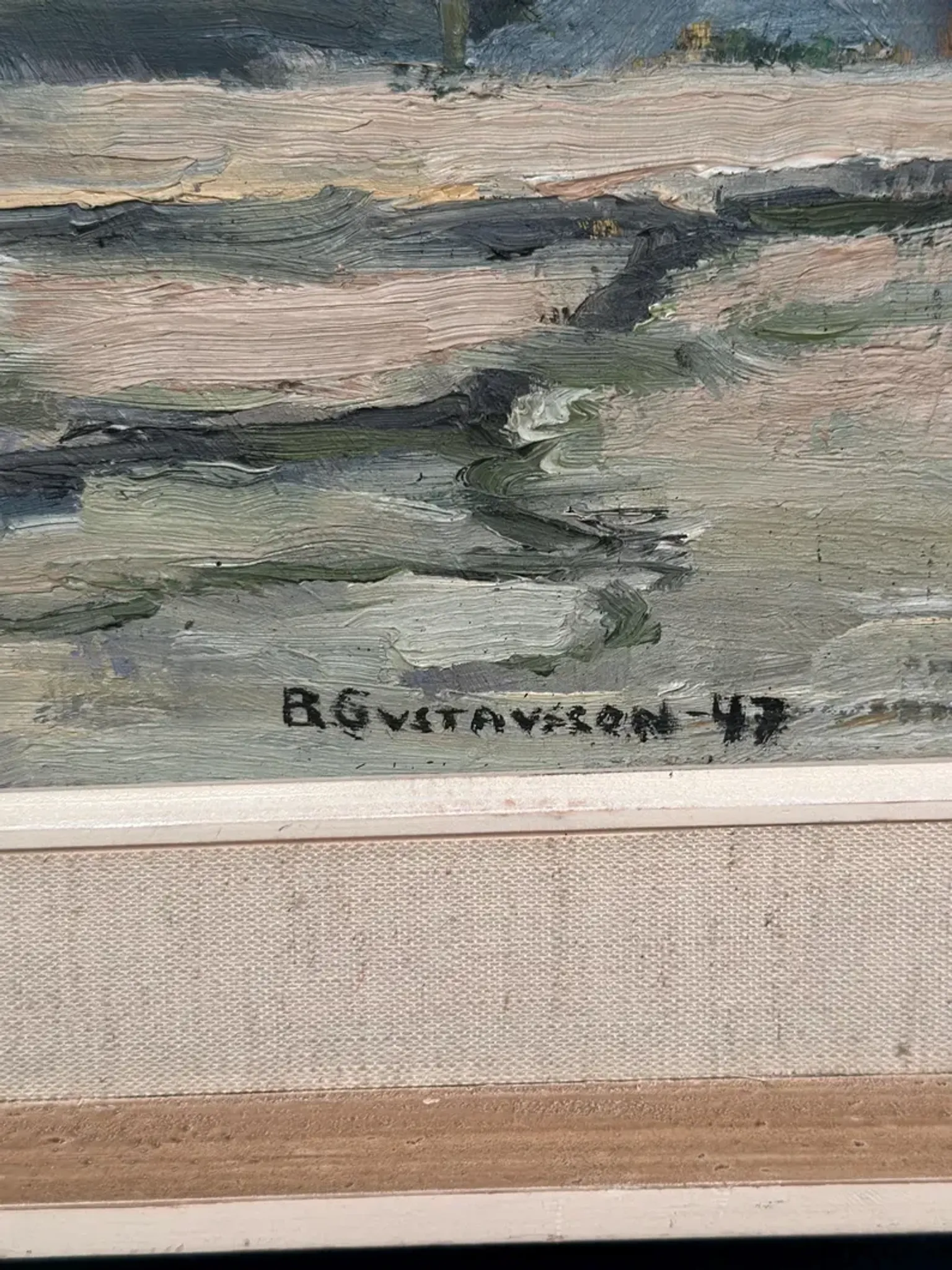 Original Swedish Oil on Panel – “Urban Landscape” by B. Gustavson – Signed – Dated 1947 – Vintage & Framed