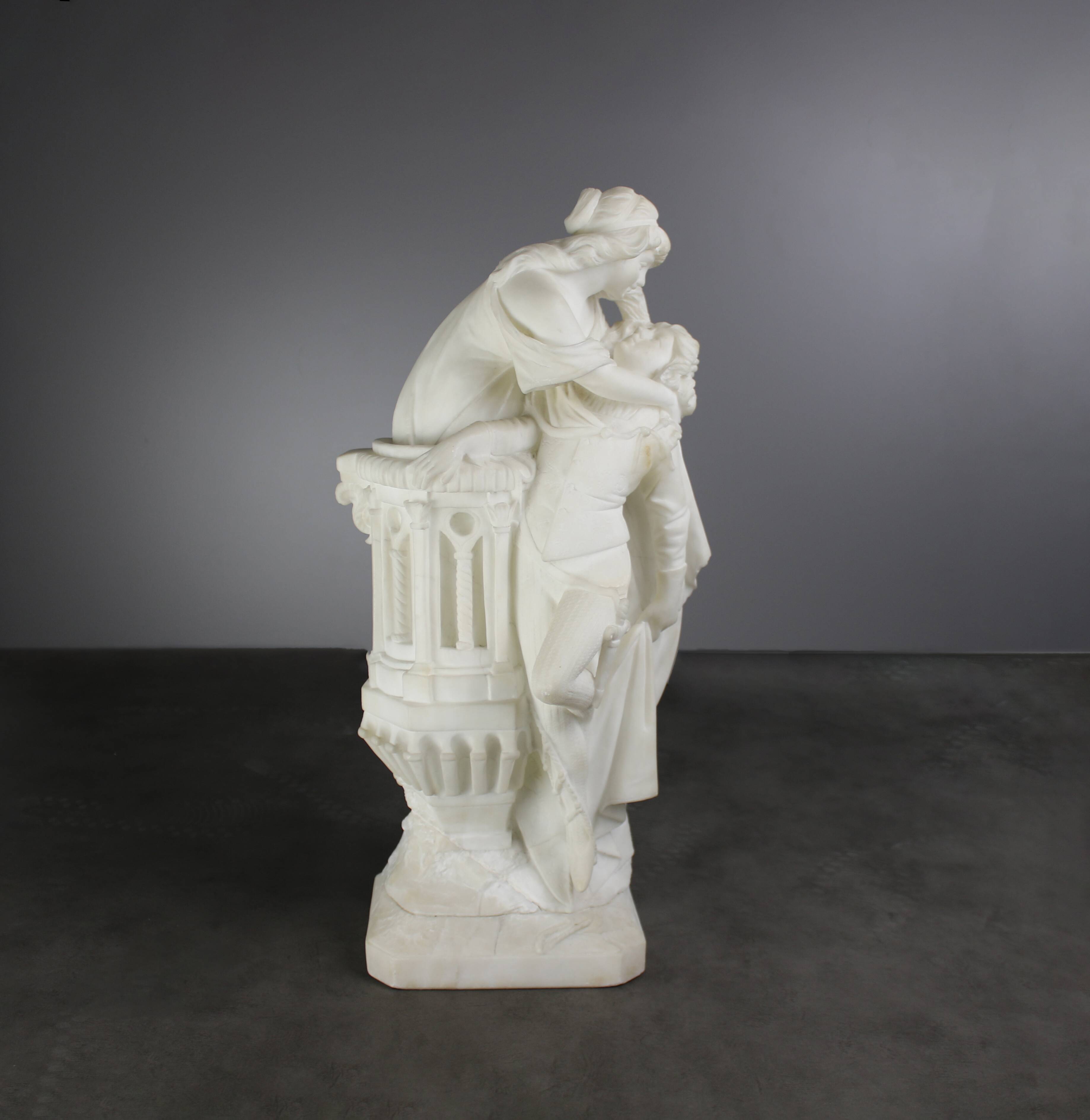 Large Romantic Alabaster Sculpture, Italy, late 19th century, Romeo and Juliet