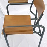 armchair tubular structure wooden seat and armrests