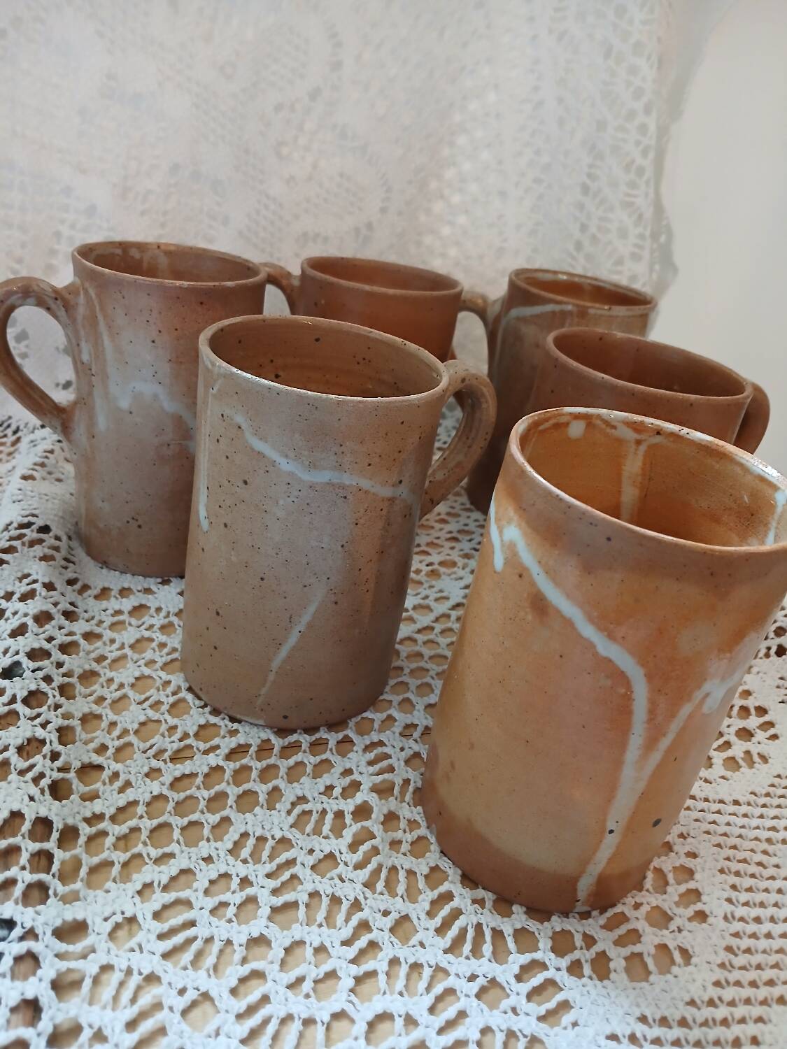 6 stoneware mugs / cups / tankards