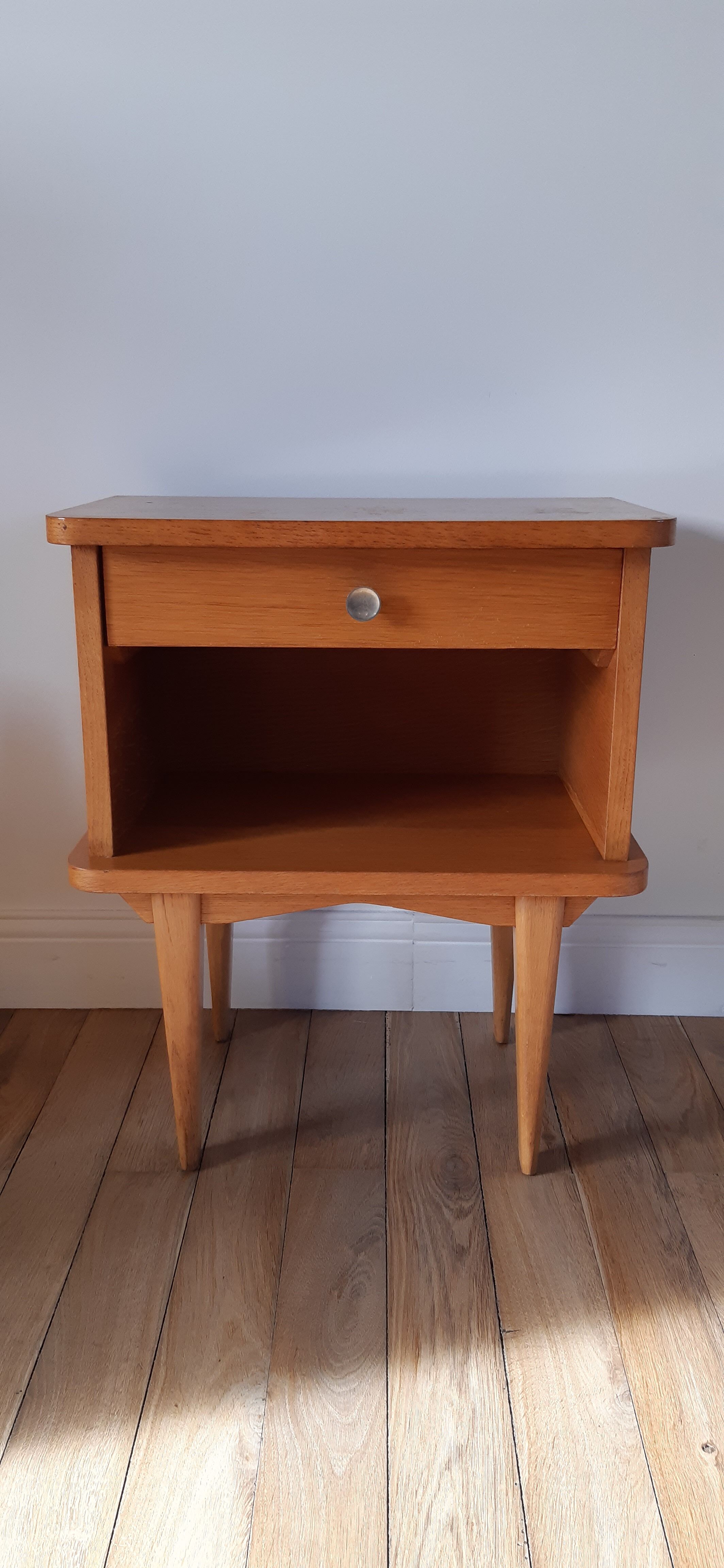 Scandinavian bedside oak compass feet 50-60s