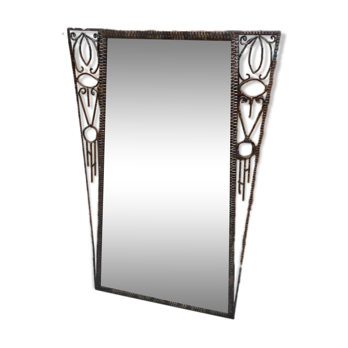 1930 art deco mirror in wrought iron with beveled glass