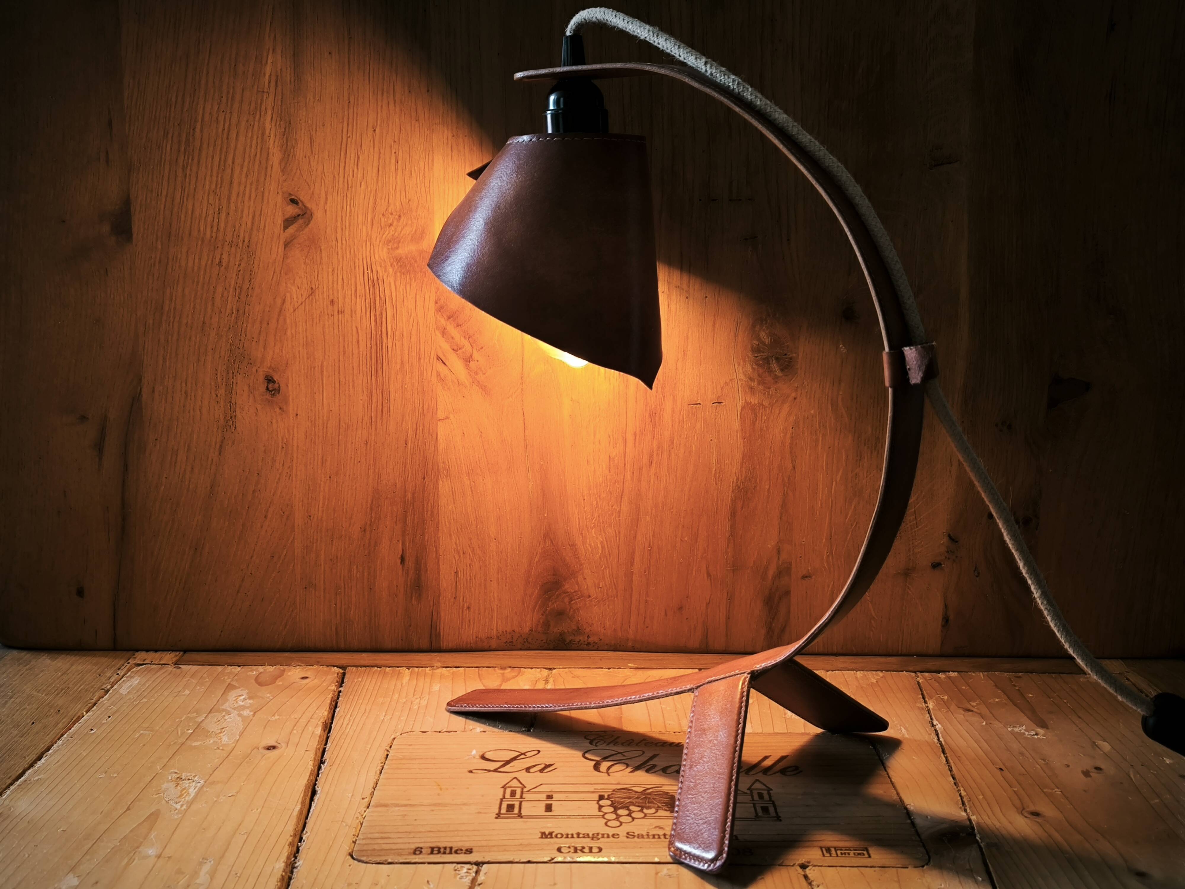 "Organic" Desk Lamp Cognac Italian Vegetable Leather & Aluminium