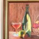 oil painting canvas still life fruit cider Normandy Calvados signed