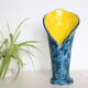 Handmade ceramic vase, glazed blue and yellow, vintage