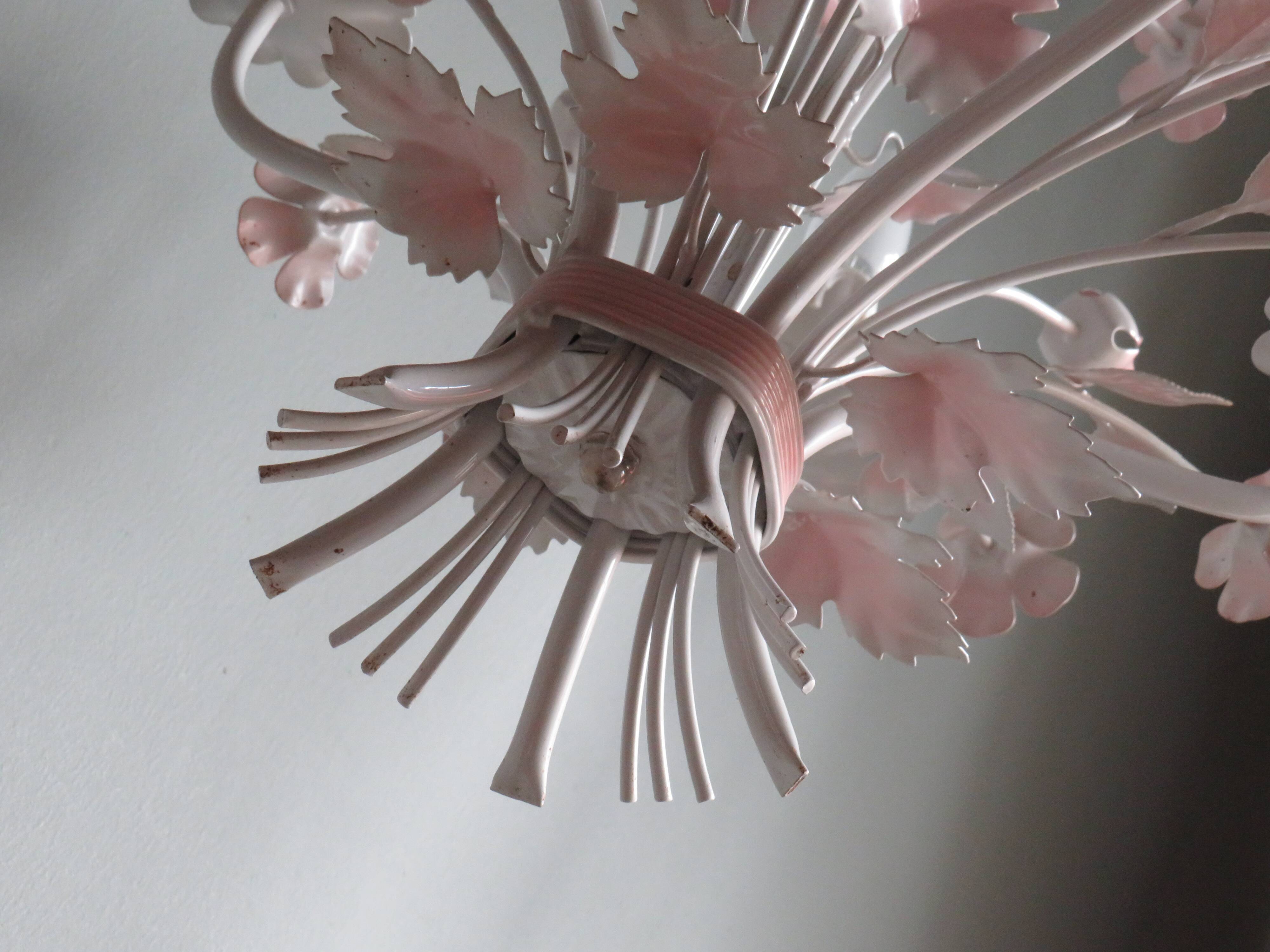 Vintage toleware chandelier with floral motifs, Italy from the 1960s.