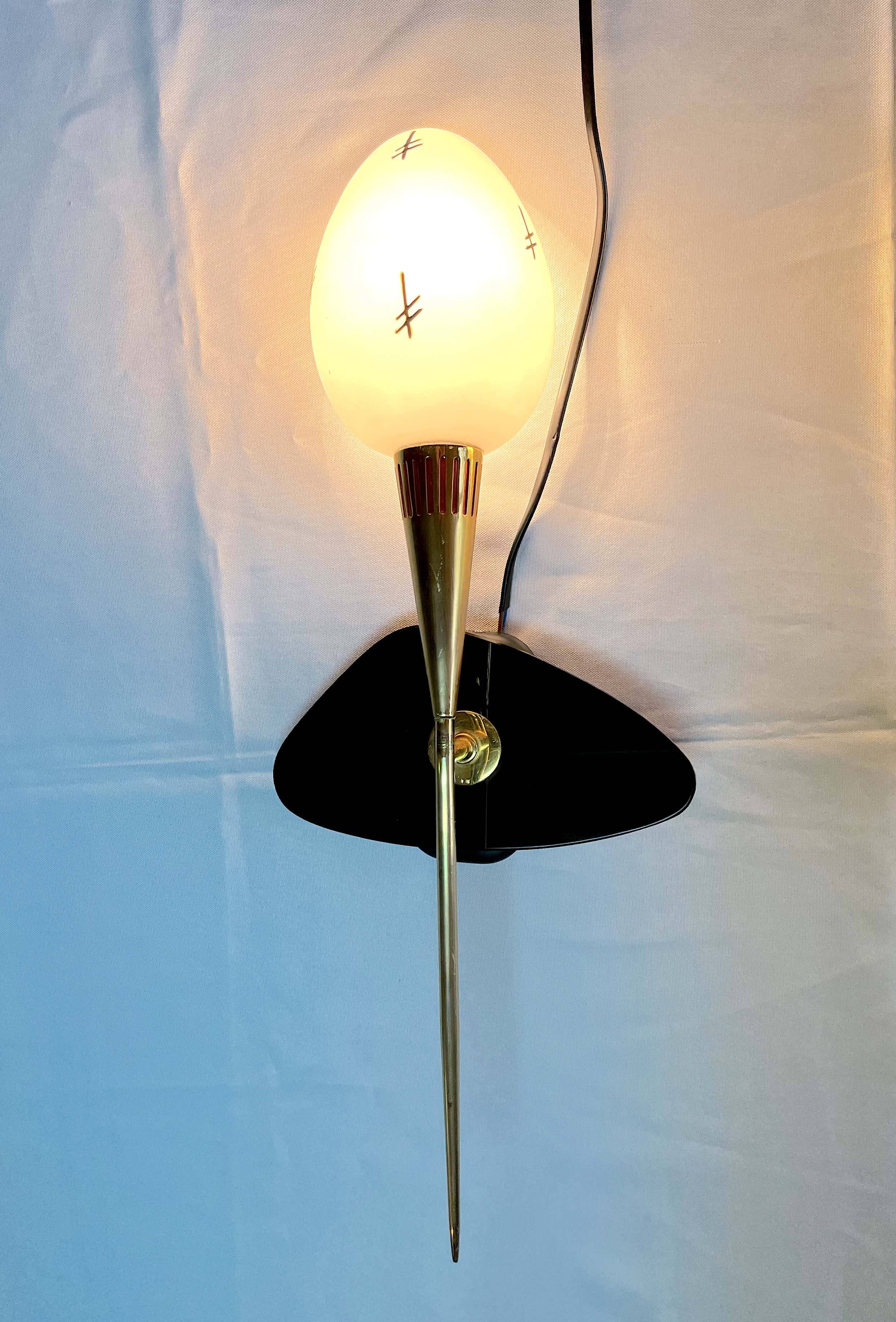 Maison Arlus Pair of brass and black wall sconces, France Mid-Century