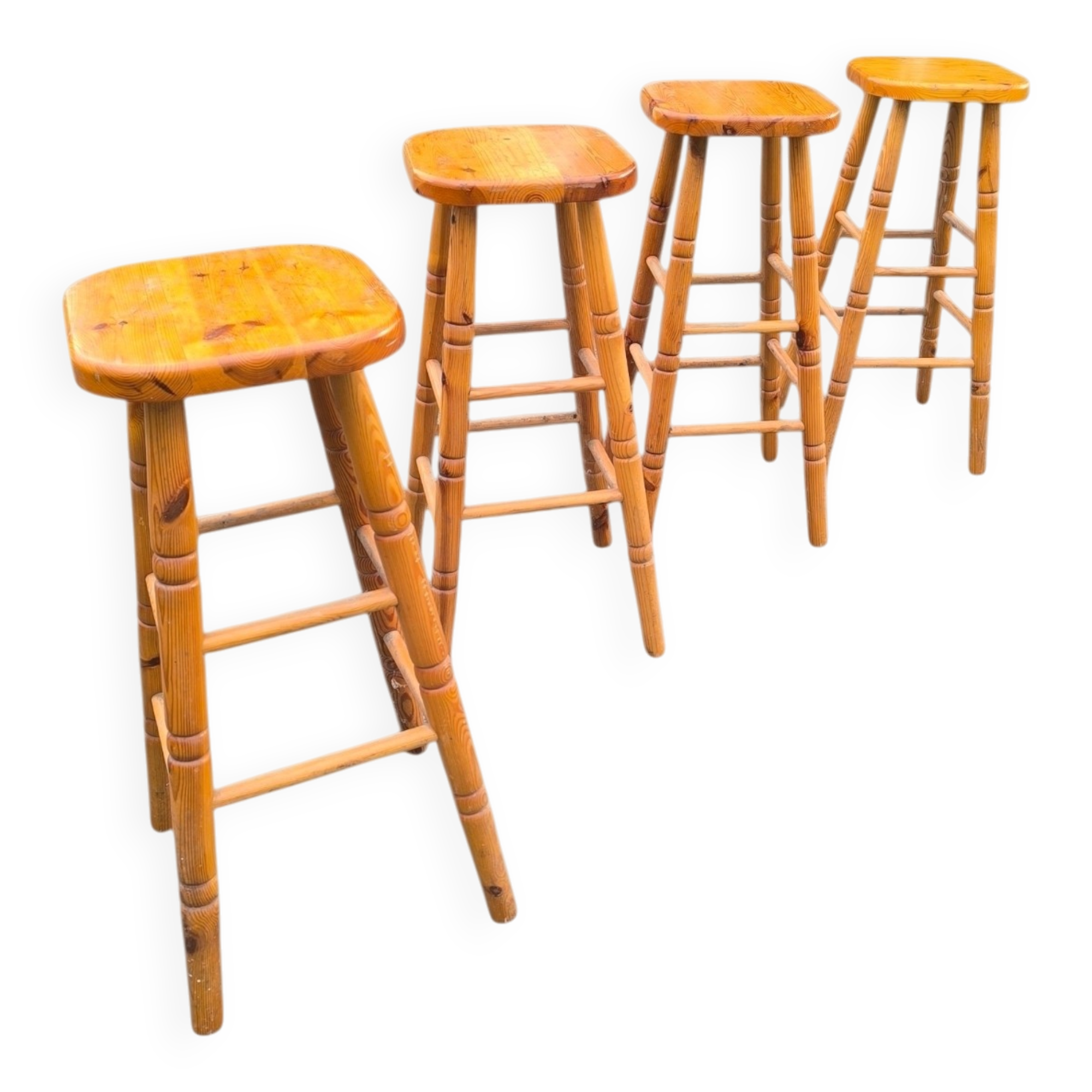 4 pine bar stools circa 1980