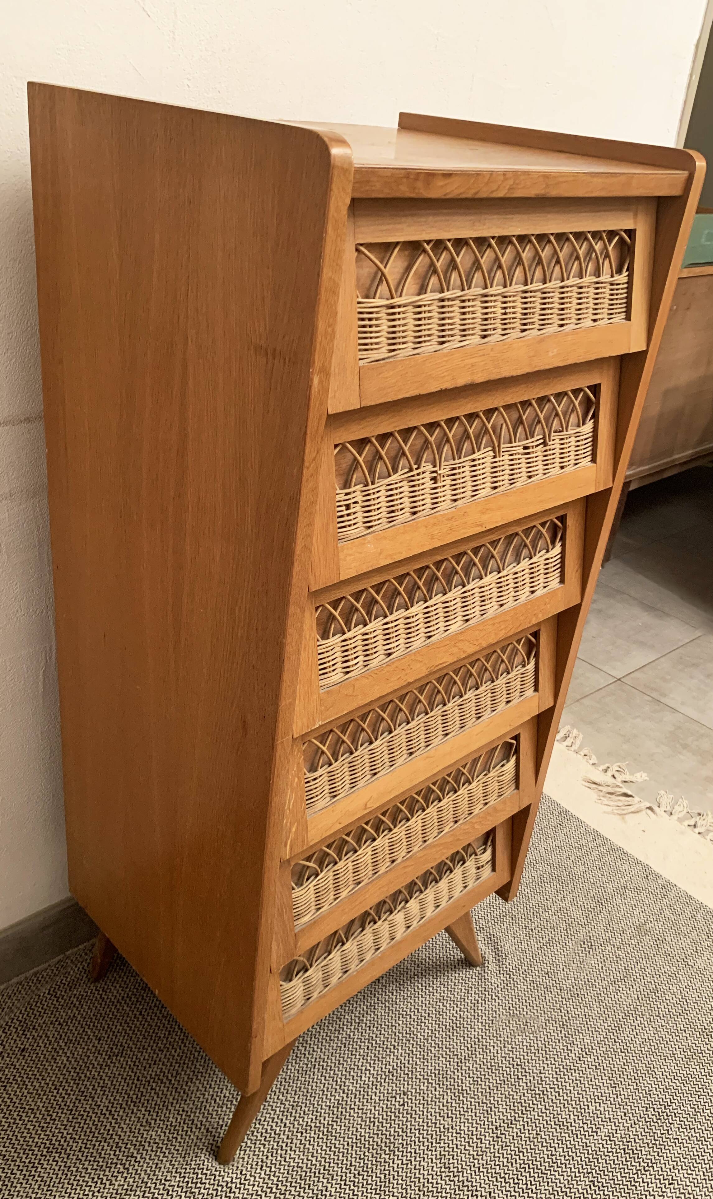 Oak and rattan 1950s
